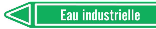 Marqueur de tuyauterie vert « Eau industrielle » avec flèche de sens